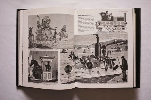 In a double-page spread from a picture essay on the Inventive Spirit, the age of motoring is amusingly previewed by technological dreamers who foresaw steam buggies, street cars designed to look like horses and leg-driven carriages.