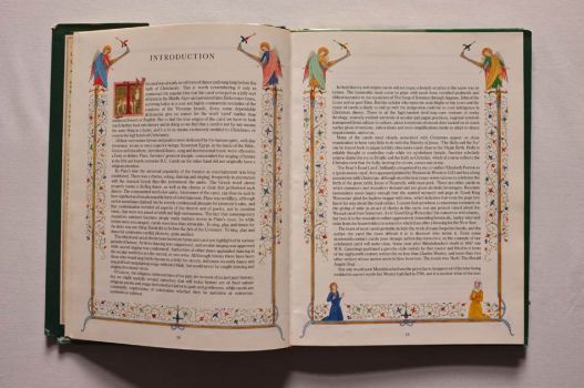An illuminated double-page spread opens the Introduction to A Book of Christmas Carols.