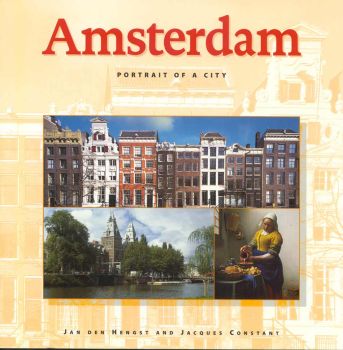 The cream front cover of Amsterdam features two photographs and a painting.