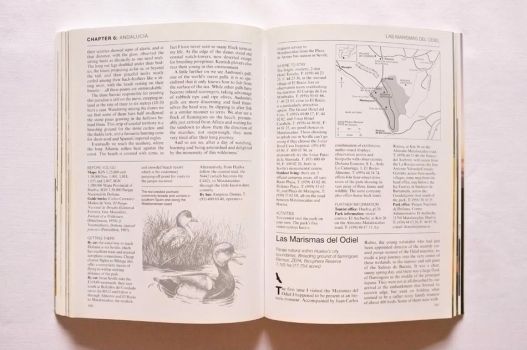 Travel tips are accompanied by line drawings of ducks and a close-up map.