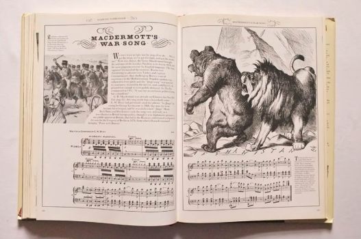 The music for MacDermott’s War Song comes with illustrations of the charge of the Light Brigade and a bear retreating from a lion’s jaws.