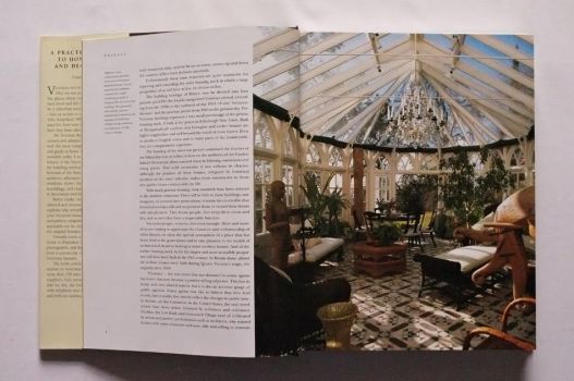 In a full-page colour photograph by James Mortimer on pages 8-9 of The Victorian House Book, the conservatory built on to a Victorian Gothic house for a client by the interior designer Robin Guild has been finished with a traditional tessellated tile floor in cream and muted greens