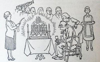 More candles, more kisses, that’s the way of the future, as seen by Heath Robinson in How to Run a Communal Home, 1942.