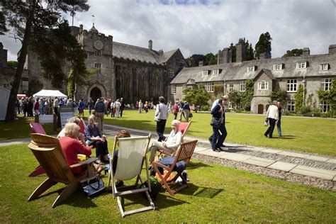 Writers and readers in the garden of Dartington Hall, Devon.