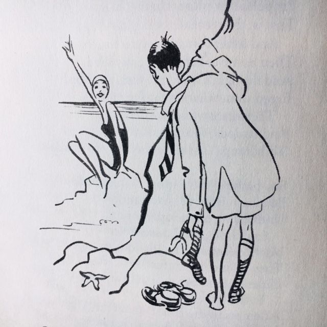 Drawing of a couple flirting on a beach.