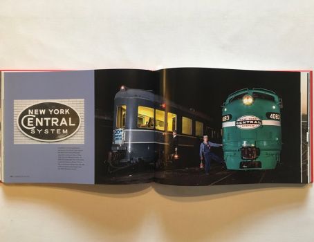 In these colour photographs by Mitch Goldman from the book Logomotive, an EMD E8 locomotive painted Century Green and a two-tone grey passenger car of the famous 20th Century Limited recall the glory days of the New York Central Railroad, identified on a white tiled wall by its 1935 logo. 