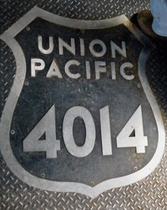 In this colour photograph taken by a member of the crew the ribbed steel surface of Big Boy 4014’s cab floor has a fine new number plate at its centre.