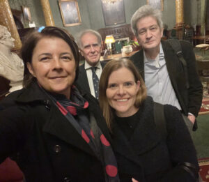 Against the green end wall and faience-tiled Corinthian columns in the Smoking Room at the National Liberal Club, the editorial team on ‘Doors of London’ pose for a photograph at the end of the evening.