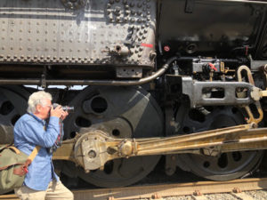 In this colour photograph taken by a friend, Ian Logan photographs the locomotive Big Boy 4014 in October 2019. 