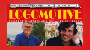 Colour portraits of Ian Logan and Jonathan Glancey are superimposed on the cover of their book Logomotive.