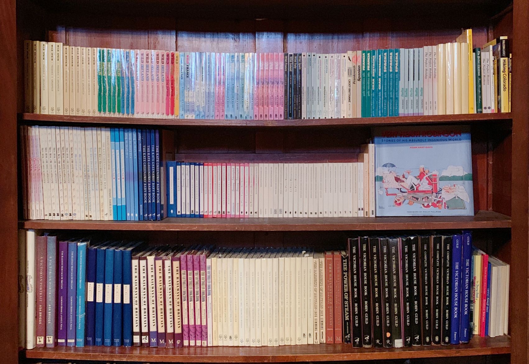 Photograph of Sheldrake Press books on shelves.