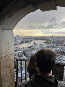 This photograph depicts the skyline of London from the cupola of St Paul’s Cathedral. The London Eye is visible alongside a fabulous view of the Thames. 