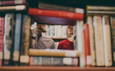 Photo of people in a bookshop.