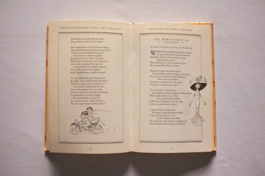 Pages 97-97 of When Grandmama Fell Off the Boat, illustrated with grandmama on a motorbike and Mlle Belle-Eel wearing an outsize Parisian hat. 