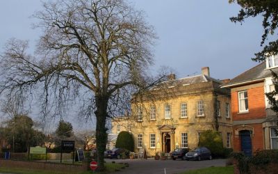 Colour photograph of the Manor Hotel, at the centre of Yeovil's literary scene, with a winter tree in the foreground.
