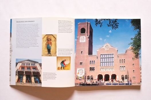 A double-page spread from Amsterdam by Jan den Hengst and Jacques Constant illustrates the Commodities Exchange and the Stock Exchange.