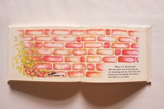 A red-brick wall provides space to write down the names of close friends, with one brick filled in as an example.